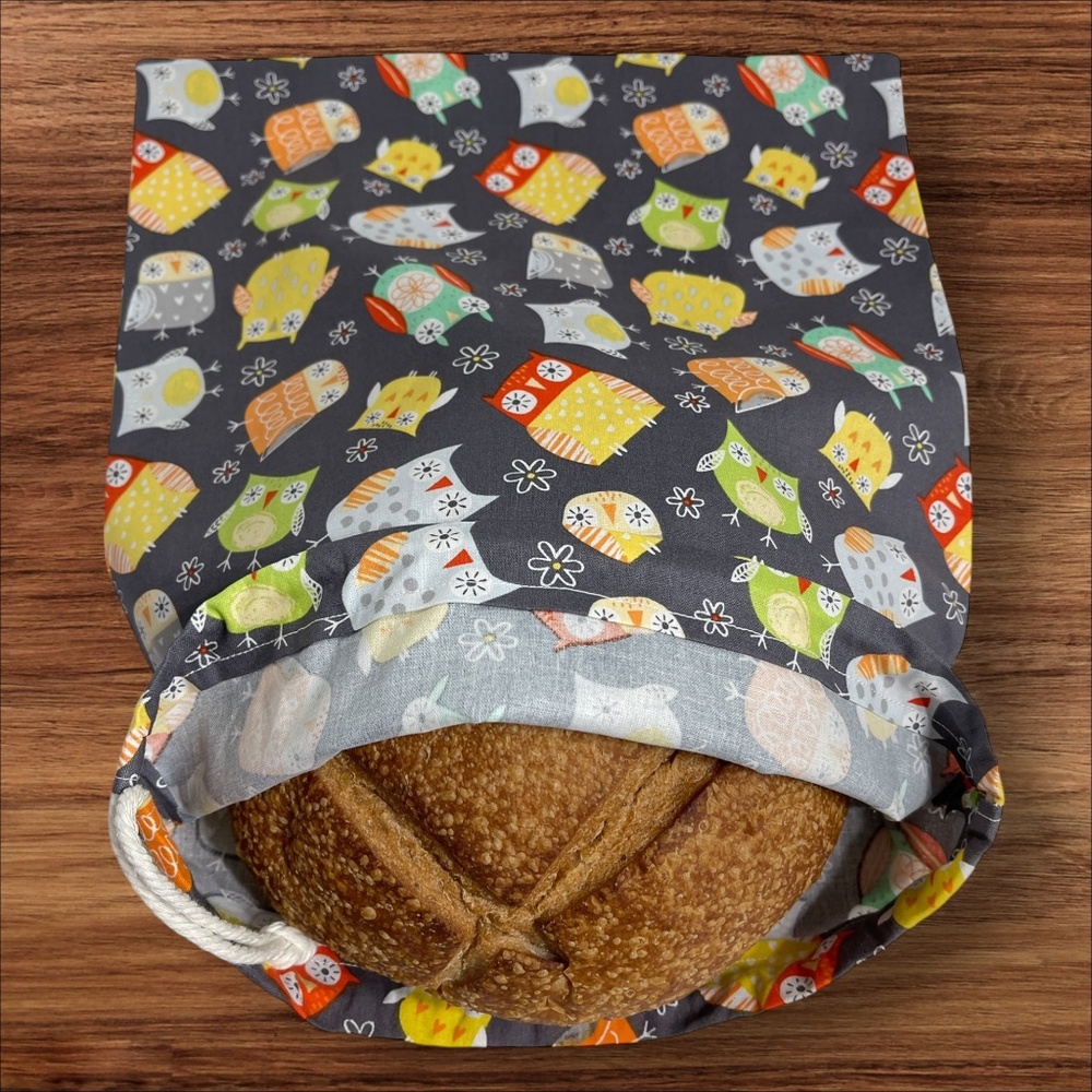 Owl Linen Bread Bag for Homemade Bread, Sourdough Bread Bag, 100% Cotton Eco-Fri